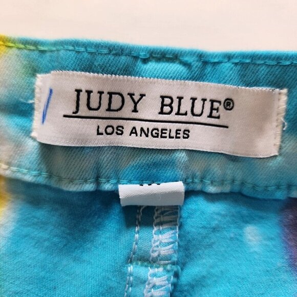Judy Blue NWOT Snow Cone Tie Dye Cut Off Denim Shorts M Colorful Stretch Rainbow - Picture 3 of 8